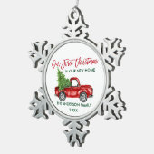 Penseelscript Eerste Kerstmis Nieuwe Home Truck Tin Sneeuwvlok Ornament (Rechts)