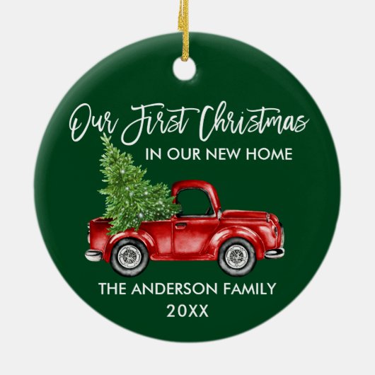 Penseelscript Eerste Kerstmis Nieuwe Thuiswagen Gr Keramisch Ornament (Achterkant)