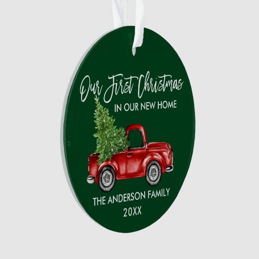 Penseelscript Eerste Kerstmis Nieuwe Thuiswagen Gr Ornament (voorkant)