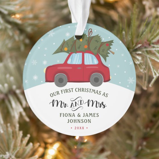 Penseelscript Eerste Kerstmis Rode auto Ornament (Boom)
