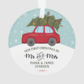 Penseelscript Eerste Kerstmis Rode auto Ornament (achterkant)
