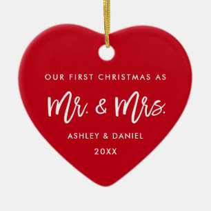 Penseelscript, eerste Kerstmis rood   Foto terug Keramisch Ornament