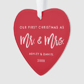 Penseelscript, eerste Kerstmis rood | Foto terug Ornament (voorkant)