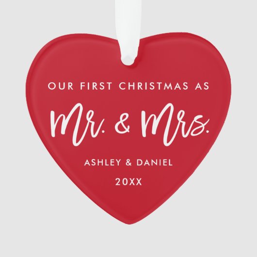 Penseelscript, eerste Kerstmis rood | Foto terug Ornament (voorkant)