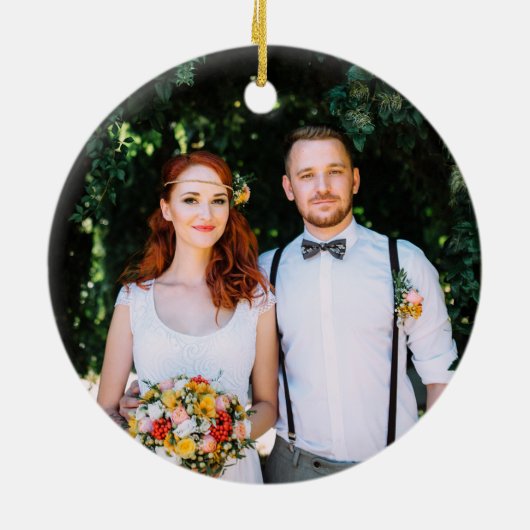 Penseelscript Eerste Kerstmis Rood Vrachtwagen PHO Keramisch Ornament (Achterkant)