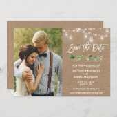 Penseelscript Eucalyptus Jar Lights Kraft Foto Save The Date (Voorkant / Achterkant)