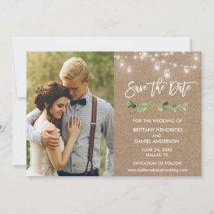 Penseelscript Eucalyptus Jar Lights Kraft Foto Save The Date