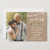 Penseelscript Eucalyptus Lights Kraft Foto Save The Date (Voorkant)