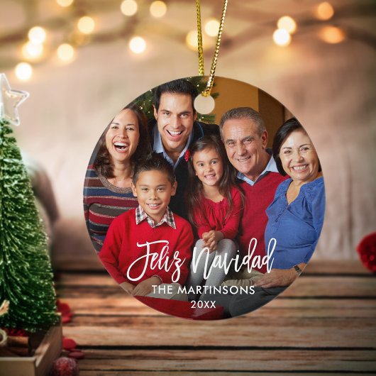 Penseelscript Feliz Navidad Photo Red Back Keramisch Ornament