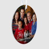 Penseelscript Feliz Navidad Photo Red Back Ornament (voorkant)