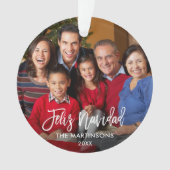 Penseelscript Feliz Navidad Photo Red Back Ornament (voorkant)