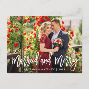 Penseelscript, gehuwd en prettig kerstfeest briefkaart