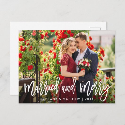 Penseelscript, gehuwd en prettig kerstfeest briefkaart (Voorkant / Achterkant)