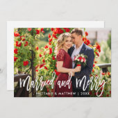 Penseelscript, gehuwd en prettig kerstfeest feestdagenkaart (Voorkant / Achterkant)