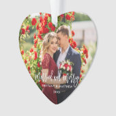 Penseelscript, gehuwd met Merry Photo Wedding Hear Ornament (voorkant)