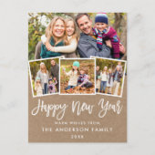 Penseelscript gelukkig nieuwjaar 4 Foto Kraft Briefkaart (Voorkant)