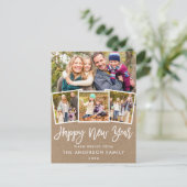Penseelscript gelukkig nieuwjaar 4 Foto Kraft Briefkaart (Staand voorkant)