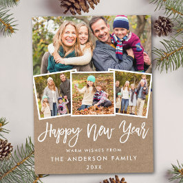 Penseelscript gelukkig nieuwjaar 4 Foto Kraft Briefkaart