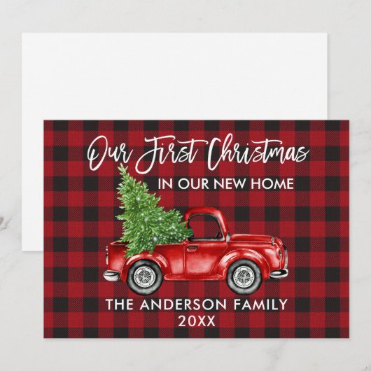 Penseelscript geplakt Eerste Kerstmis Nieuw Thuisw Feestdagenkaart (Voorkant / Achterkant)