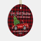 Penseelscript geplakt Eerste Kerstmis Nieuw Thuisw Keramisch Ornament (Rechts)