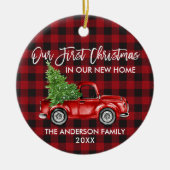 Penseelscript geplakt Eerste Kerstmis Nieuw Thuisw Keramisch Ornament (Voorkant)