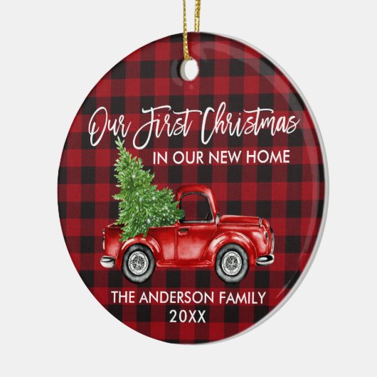 Penseelscript geplakt Eerste Kerstmis Nieuw Thuisw Keramisch Ornament (Links)