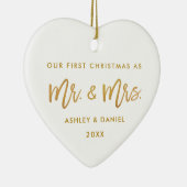 Penseelscript Gold Eerste Kerstmis | Foto terug Keramisch Ornament (Rechts)