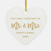 Penseelscript Gold Eerste Kerstmis | Foto terug Keramisch Ornament (Voorkant)