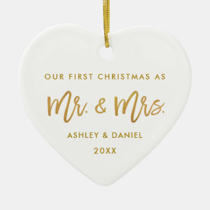 Penseelscript Gold Eerste Kerstmis Foto terug Keramisch Ornament