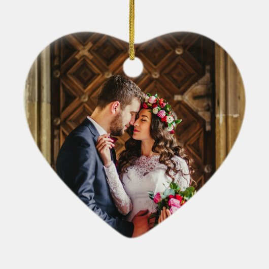 Penseelscript Gold Eerste Kerstmis | Foto terug Keramisch Ornament (Achterkant)