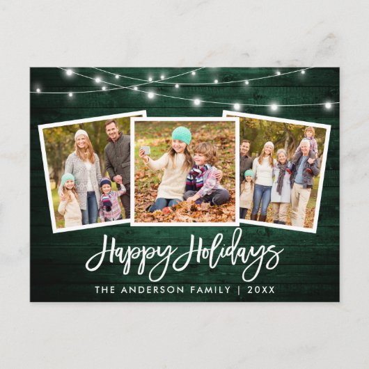 Penseelscript Groene houten lichten Vakantie 3 Fot Briefkaart (Voorkant)