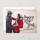 Penseelscript, Happy New Year Photo Feestdagenkaart (Voorkant / Achterkant)