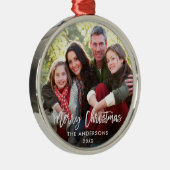 Penseelscript kerstfamilie foto-RW Metalen Ornament (Rechts)