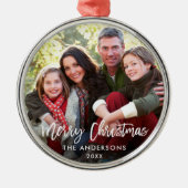 Penseelscript kerstfamilie foto-RW Metalen Ornament (Voorkant)