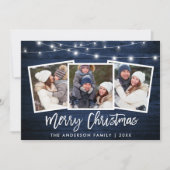 Penseelscript licht blauw hout 3 Kerstmis foto Feestdagenkaart (Voorkant)