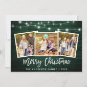 Penseelscript licht groen hout 3 Kerstmis foto Feestdagenkaart (Voorkant)