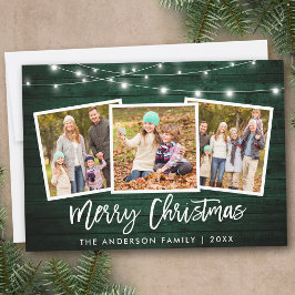 Penseelscript licht groen hout 3 Kerstmis foto Feestdagenkaart