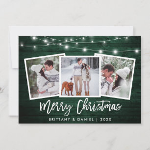 Penseelscript licht groen hout 3 Kerstmis foto Feestdagenkaart