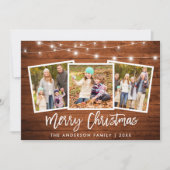 Penseelscript licht Rustic Wood 3 Kerstmis foto Feestdagenkaart (Voorkant)