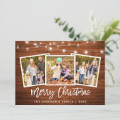 Penseelscript licht Rustic Wood 3 Kerstmis foto Feestdagenkaart (Staand voorkant)
