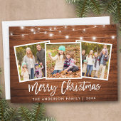 Penseelscript licht Rustic Wood 3 Kerstmis foto Feestdagenkaart