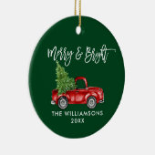 Penseelscript Merry Bright Truck Green Keramisch Ornament (Rechts)