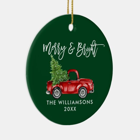 Penseelscript Merry Bright Truck Green Keramisch Ornament (Rechts)