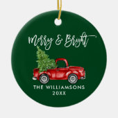 Penseelscript Merry Bright  Truck Green Keramisch Ornament (Voorkant)