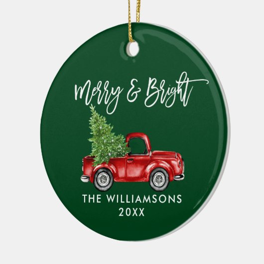 Penseelscript Merry Bright  Truck Green Keramisch Ornament (Links)