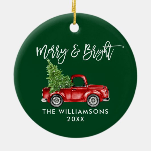 Penseelscript Merry Bright Truck Green Keramisch Ornament (Achterkant)