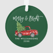 Penseelscript Merry Bright  Truck Green Ornament (achterkant)