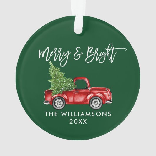 Penseelscript Merry Bright  Truck Green Ornament (achterkant)