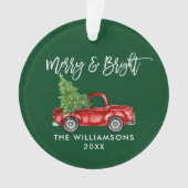 Penseelscript Merry Bright  Truck Green Ornament (voorkant)