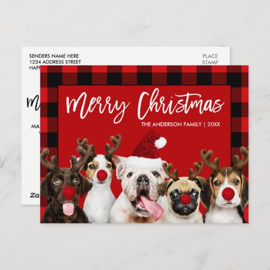 Penseelscript Merry-kerstdogs Red Pset Briefkaart (Voorkant / Achterkant)